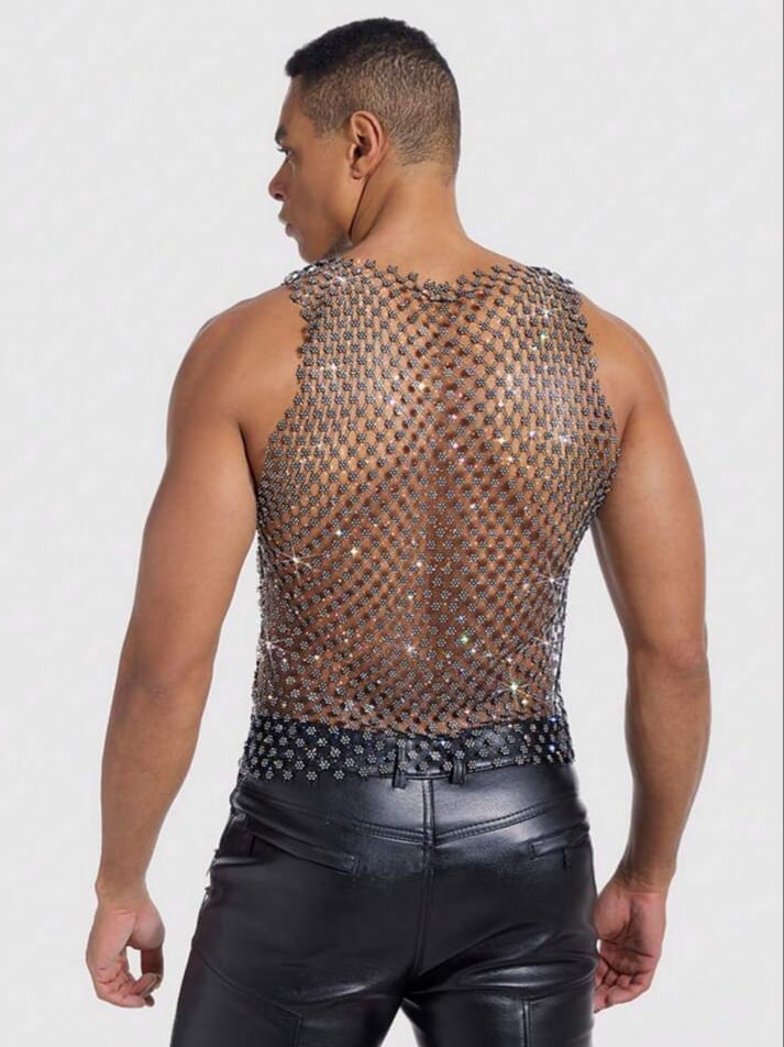 Men's Hollow V-Neck Plum Blossom Chain Vest Tank Top